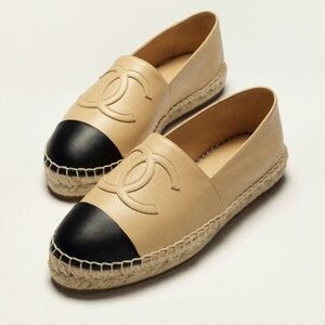 Chanel Beige and Black Espadrilles 39